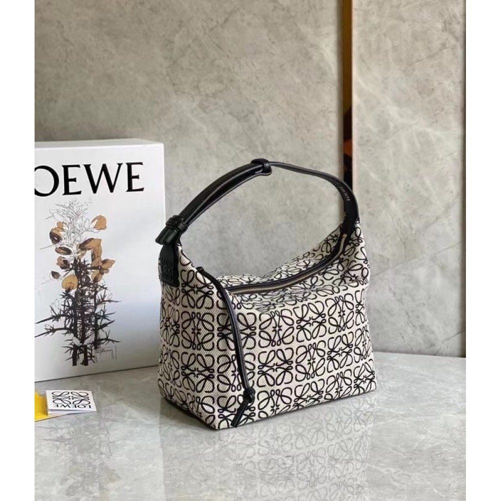 Loewe Cubi Hobo Bag in Ecru/Black Anagram Jacquard LDBS244318