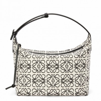 Loewe Cubi Hobo Bag in Ecru/Black Anagram Jacquard LDBS244318