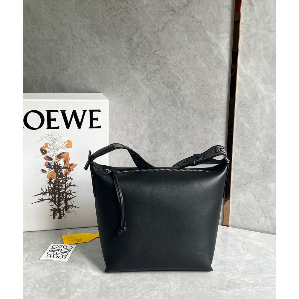 Loewe Cubi Small Bag in Black Calfskin and Jacquard LDBS244319