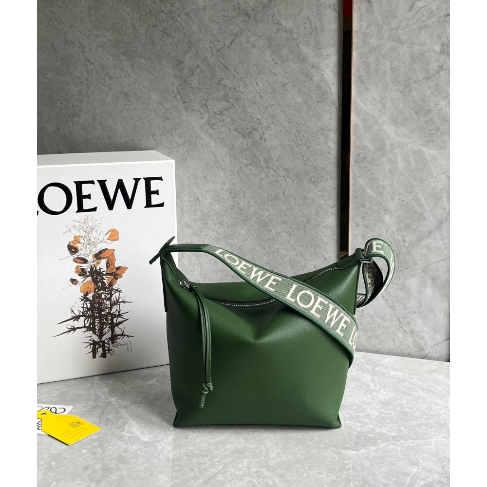 Loewe Cubi Small Bag in Green Calfskin and Jacquard LDBS244320