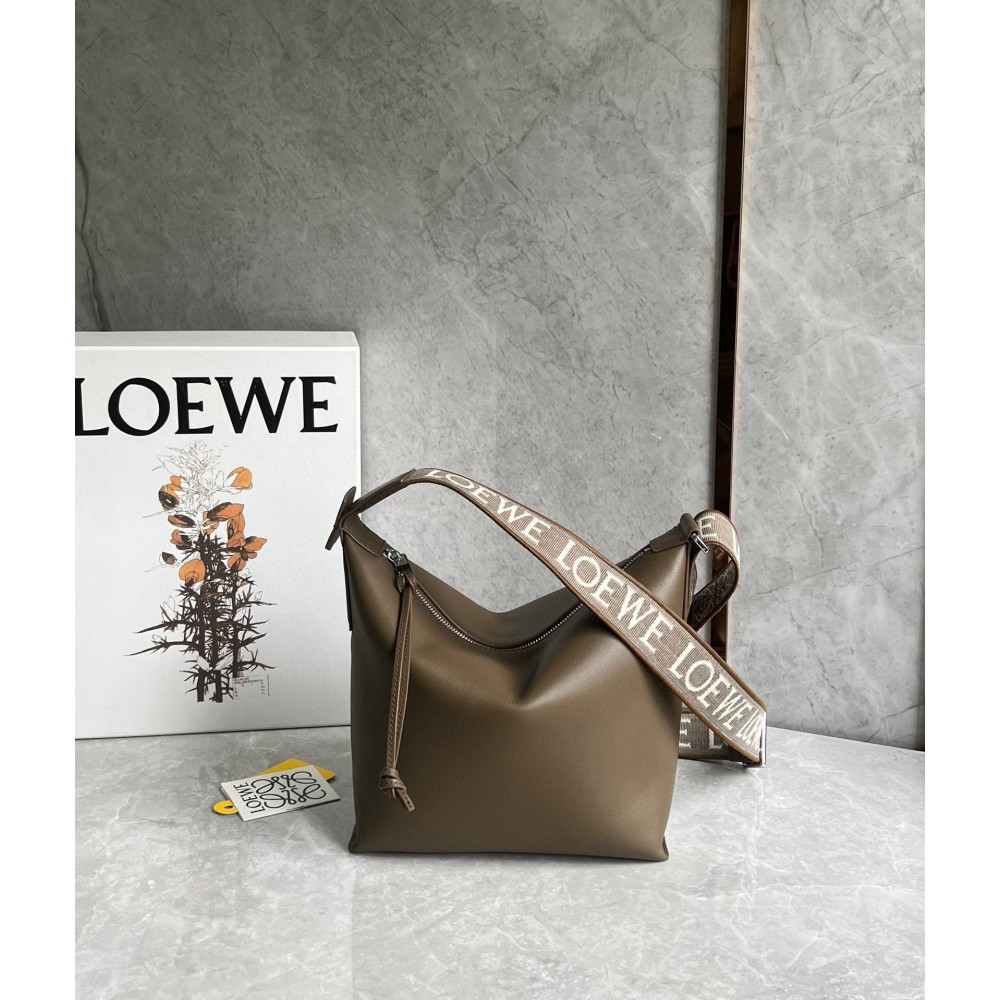 Loewe Cubi Small Bag in Winter Brown Calfskin and Jacquard LDBS244321