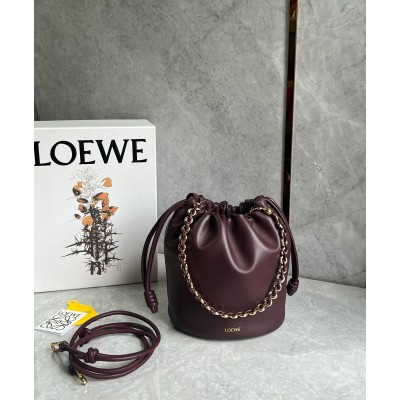 Loewe Flamenco Purse Bucket Bag in Burgundy Nappa Lambskin LDBS244352