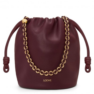 Loewe Flamenco Purse Bucket Bag in Burgundy Nappa Lambskin LDBS244352