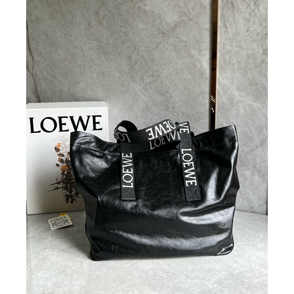 Loewe Fold Shopper Bag in Black Paper Calfskin LDBS244358