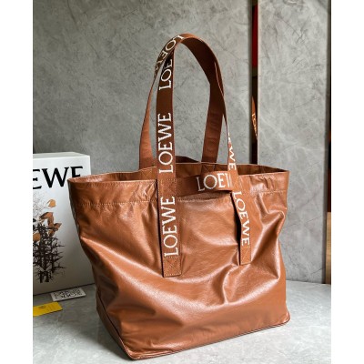 Loewe Fold Shopper Bag in Brown Paper Calfskin LDBS244359