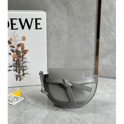 Loewe Gate Dual Mini Bag In Grey Calfskin LDBS244360