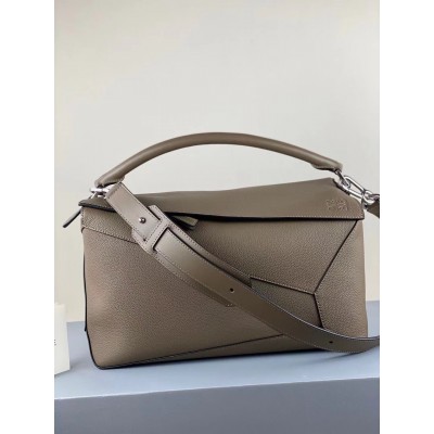 Loewe Large Puzzle Bag In Khaki Grained Leather LDBS244377