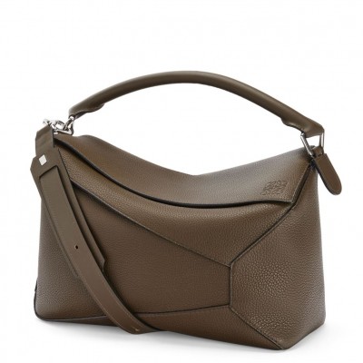 Loewe Large Puzzle Bag In Khaki Grained Leather LDBS244377