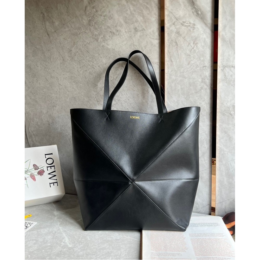 Loewe Large Puzzle Fold Tote Bag in Black Calfskin LDBS244379