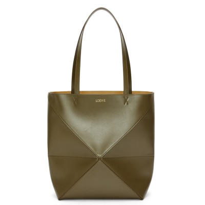 Loewe Large Puzzle Fold Tote Bag in Dark Green Calfskin LDBS244380