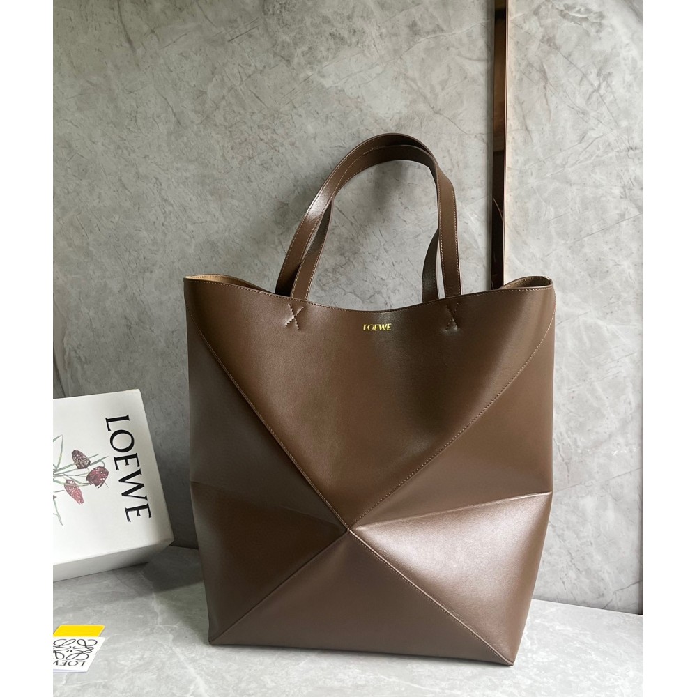 Loewe Large Puzzle Fold Tote Bag in Umber Calfskin LDBS244383