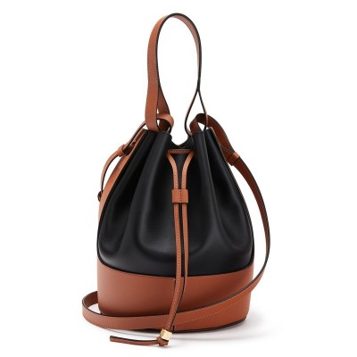 Loewe Medium Balloon Bucket Bag In Black/Tan Calfskin LDBS244385