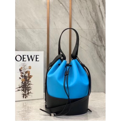 Loewe Medium Balloon Bucket Bag In Blue/Black Calfskin LDBS244386