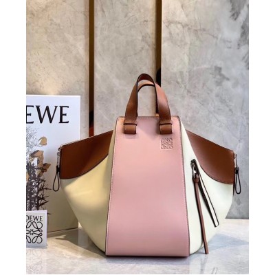 Loewe Medium Hammock Bag In Pink/Milk/Tan Calfskin LDBS244399