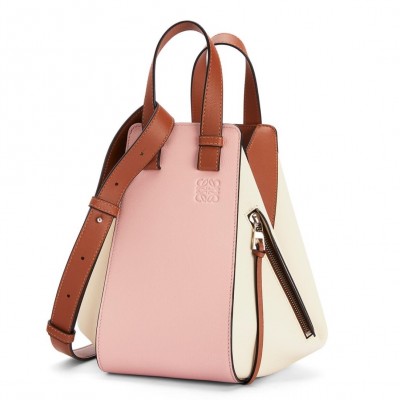 Loewe Medium Hammock Bag In Pink/Milk/Tan Calfskin LDBS244399