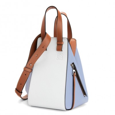 Loewe Medium Hammock Bag In White/Blue/Tan Calfskin LDBS244404