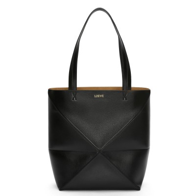 Loewe Medium Puzzle Fold Tote Bag in Black Calfskin LDBS244412