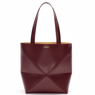 Loewe Medium Puzzle Fold Tote Bag in Bordeaux Calfskin LDBS244413