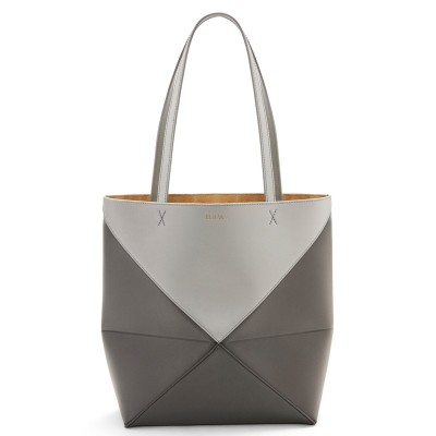 Loewe Medium Puzzle Fold Tote Bag in Grey/Dark Green Calfskin LDBS244415