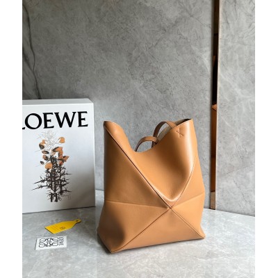 Loewe Medium Puzzle Fold Tote Bag in Tan Calfskin LDBS244416