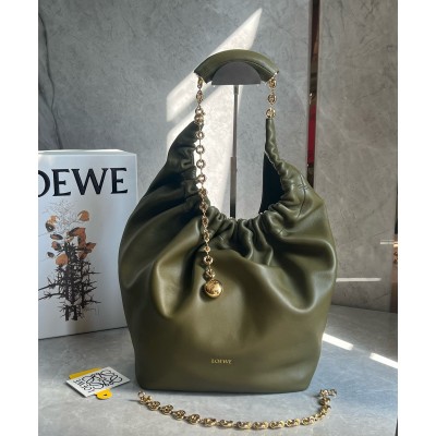 Loewe Medium Squeeze Bag in Olive Nappa Lambskin LDBS244423