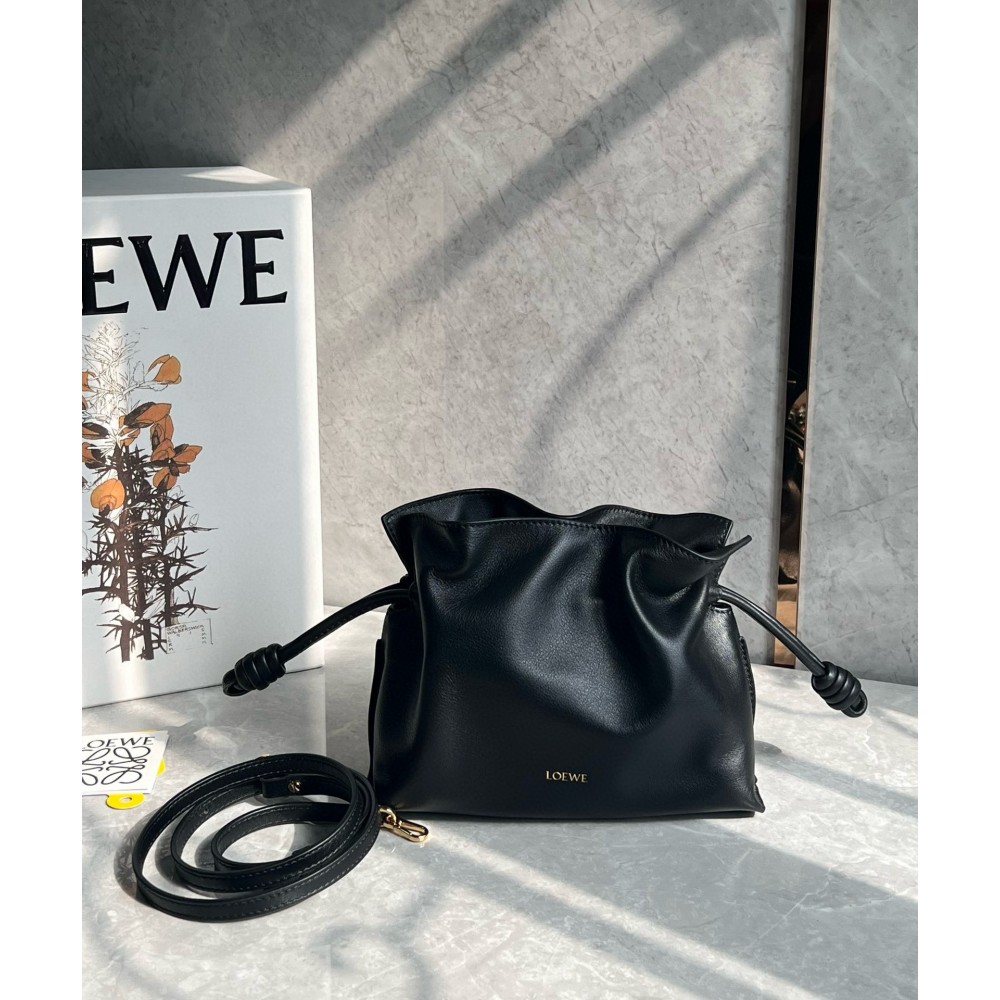 Loewe Mini Flamenco Clutch Bag in Black Nappa Calfskin LDBS244427