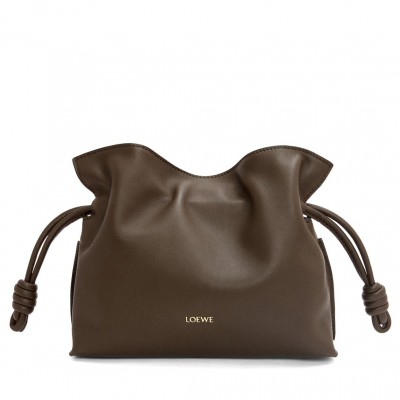 Loewe Mini Flamenco Clutch Bag in Chocolate Nappa Calfskin LDBS244428