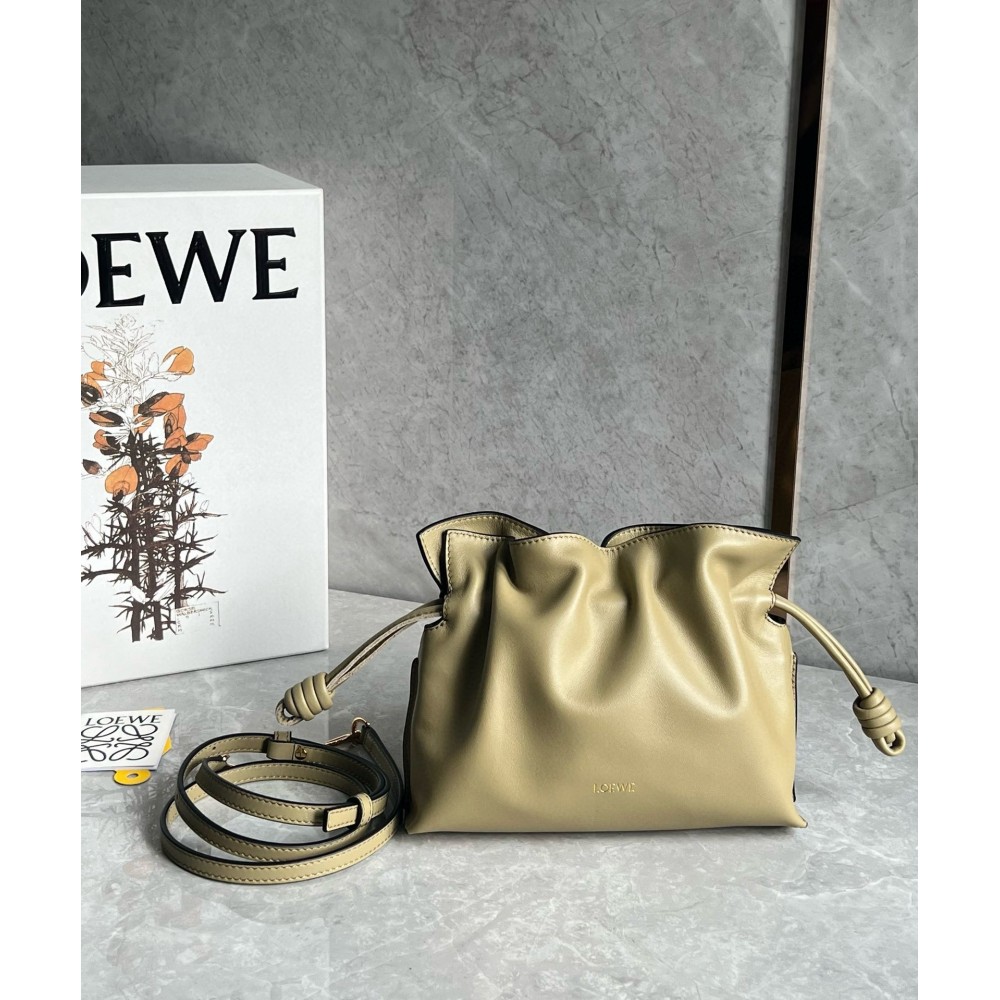 Loewe Mini Flamenco Clutch Bag in Clay Green Nappa Calfskin LDBS244430