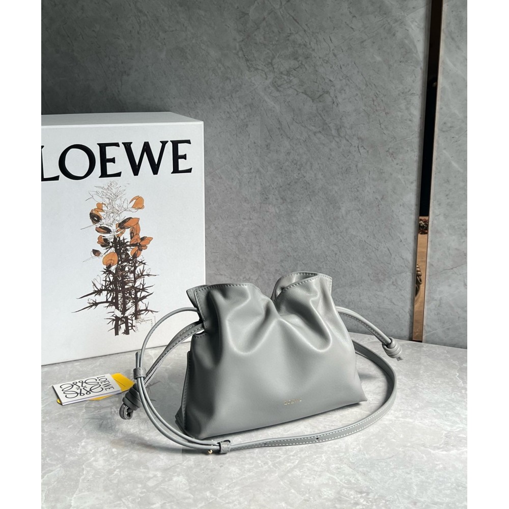 Loewe Mini Flamenco Clutch Bag in Pearl Grey Nappa Calfskin LDBS244431