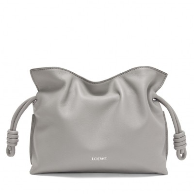 Loewe Mini Flamenco Clutch Bag in Pearl Grey Nappa Calfskin LDBS244431