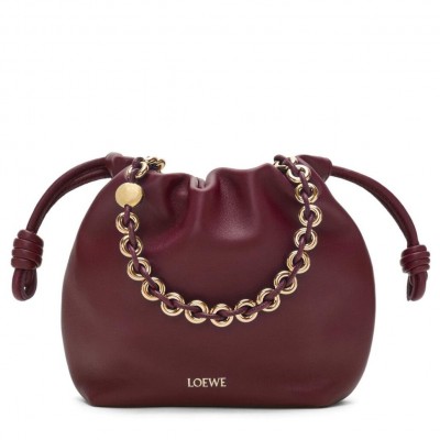 Loewe Mini Flamenco Purse Bag in Burgundy Nappa Lambskin LDBS244434