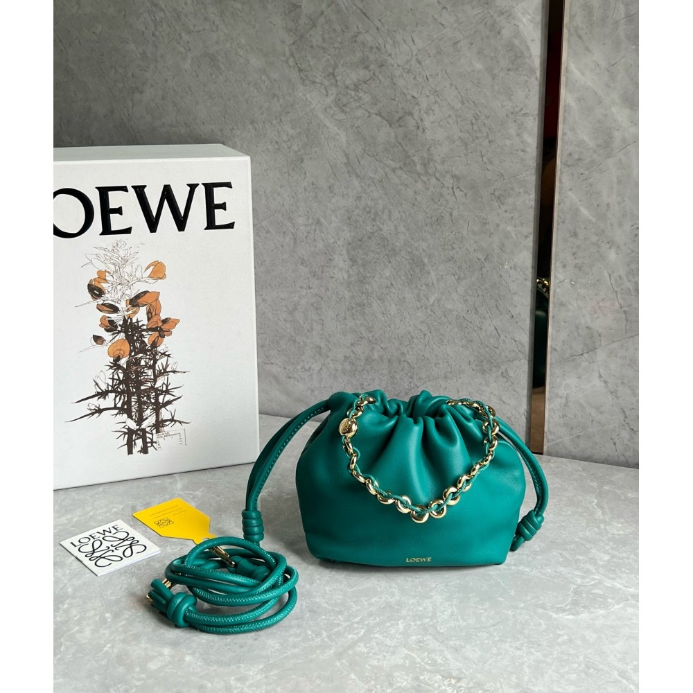 Loewe Mini Flamenco Purse Bag in Green Nappa Lambskin LDBS244435