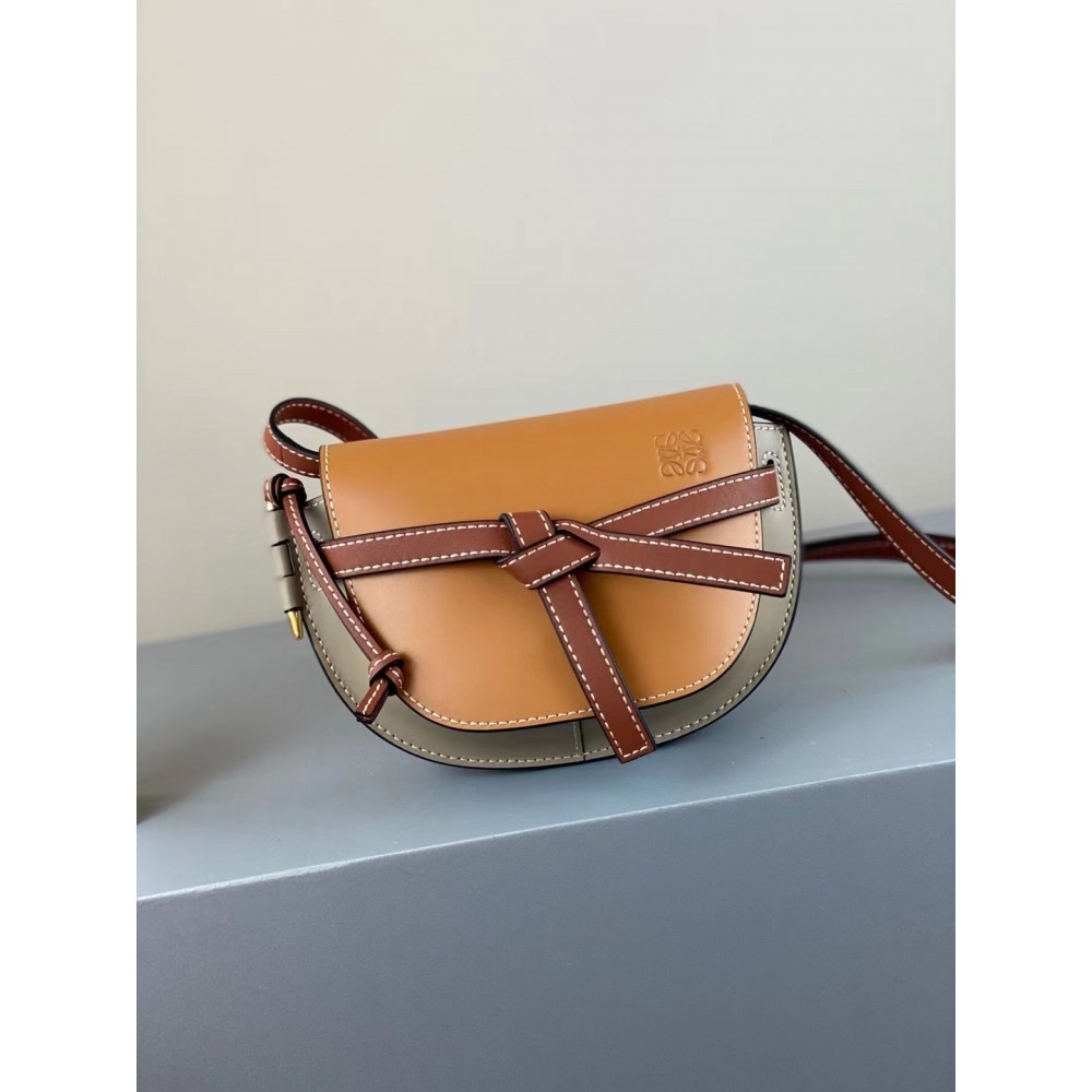 Loewe Mini Gate Dual Bag In Amber/Grey Calfskin LDBS244437