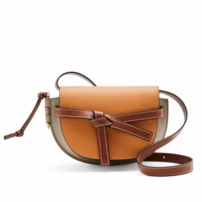 Loewe Mini Gate Dual Bag In Amber/Grey Calfskin LDBS244437