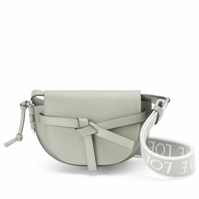 Loewe Mini Gate Dual Bag In Ash Grey Calfskin LDBS244438