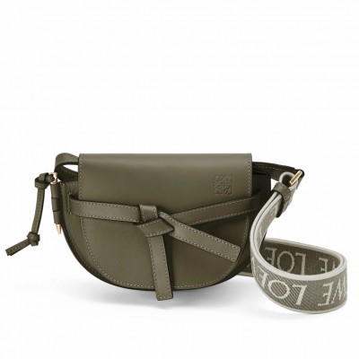 Loewe Mini Gate Dual Bag In Autumn Green Calfskin LDBS244439