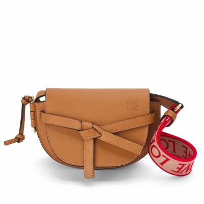 Loewe Mini Gate Dual Bag In Brown Calfskin LDBS244441