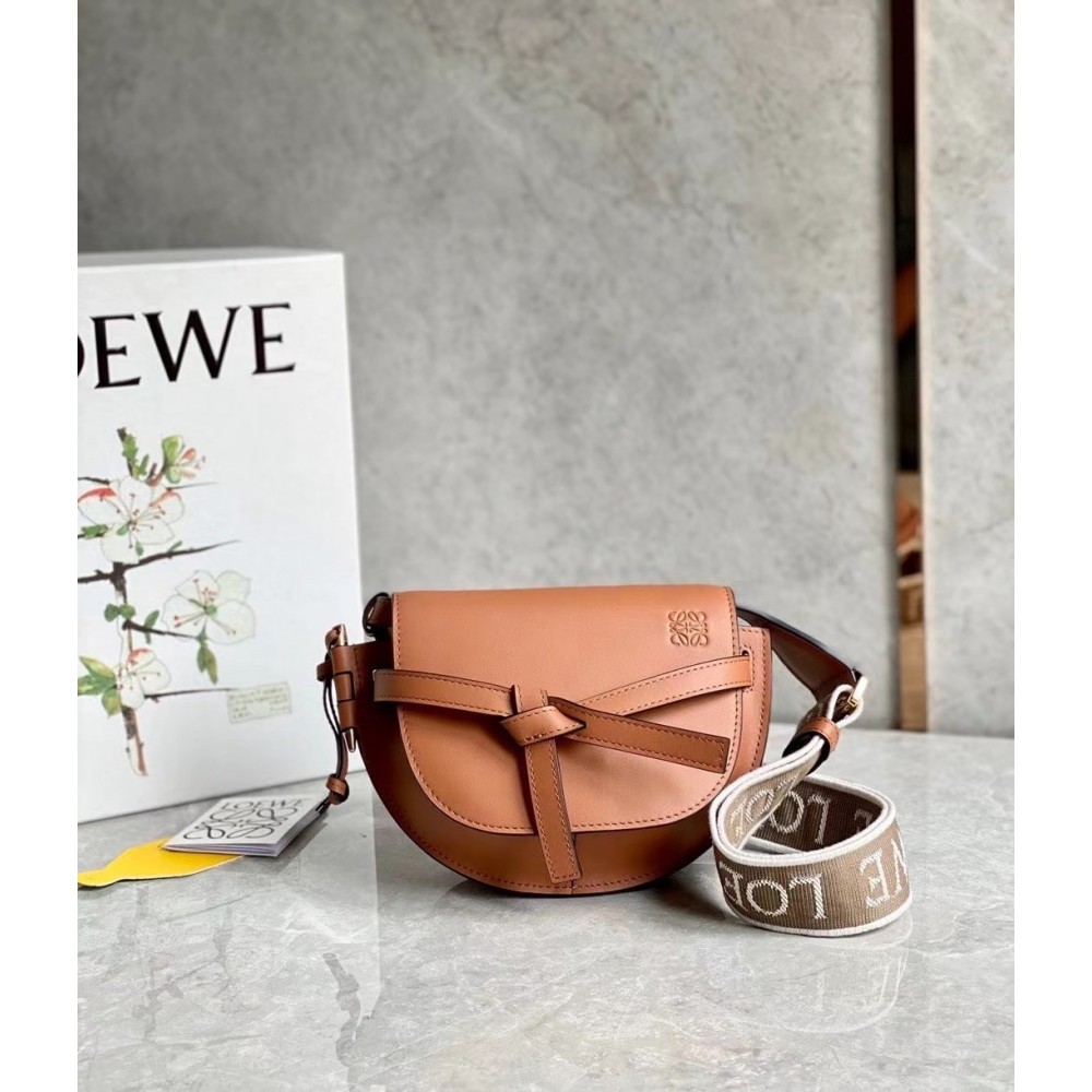 Loewe Mini Gate Dual Bag In Tan Calfskin LDBS244443