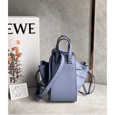 Loewe Mini Hammock Drawstring Bag In Blue Calfskin LDBS244445