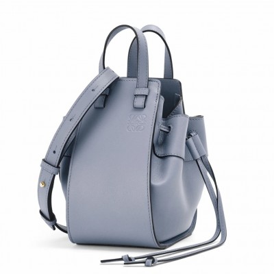 Loewe Mini Hammock Drawstring Bag In Blue Calfskin LDBS244445