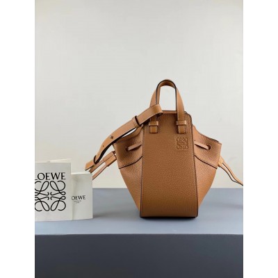 Loewe Mini Hammock Drawstring Bag In Brown Leather LDBS244447