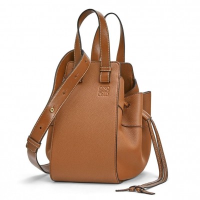 Loewe Mini Hammock Drawstring Bag In Brown Leather LDBS244447