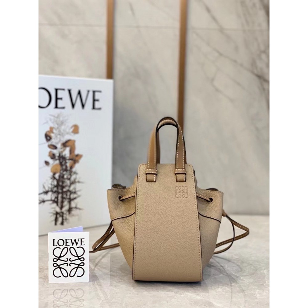 Loewe Mini Hammock Drawstring Bag In Sand Leather LDBS244449