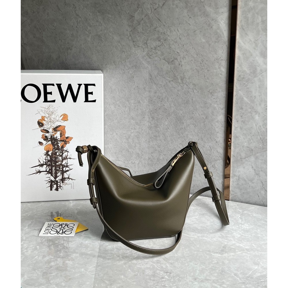 Loewe Mini Hammock Hobo Bag in Dark Green Calfskin LDBS244453