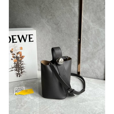 Loewe Mini Pebble Bucket Bag in Black Grained Leather LDBS244458