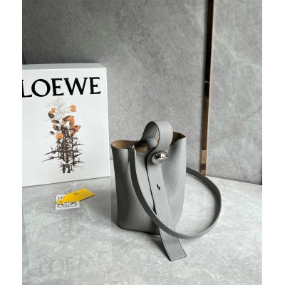 Loewe Mini Pebble Bucket Bag in Grey Grained Leather LDBS244459