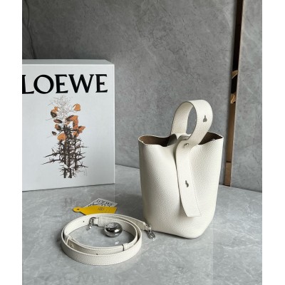 Loewe Mini Pebble Bucket Bag in White Grained Leather LDBS244462