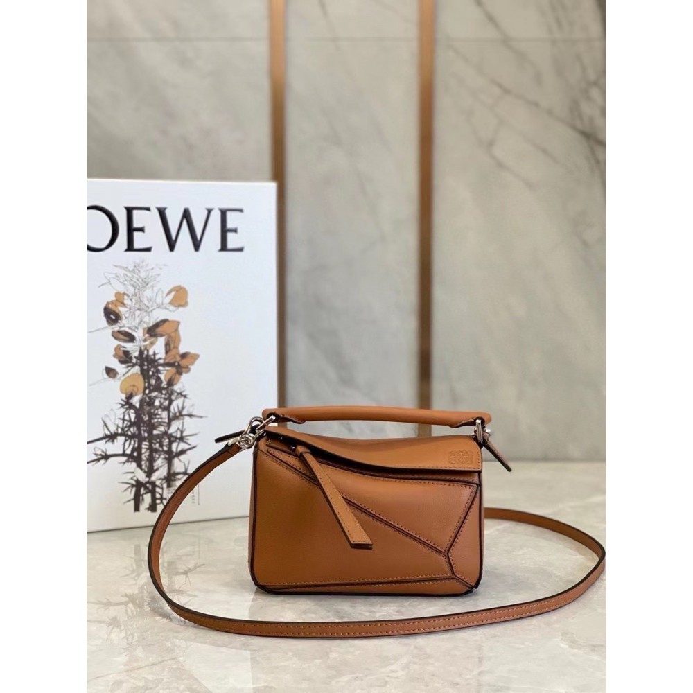 Loewe Mini Puzzle Bag In Brown Calfskin Leather LDBS244464