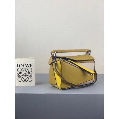 Loewe Mini Puzzle Bag In Ochre/White/Yellow Calfskin LDBS244466