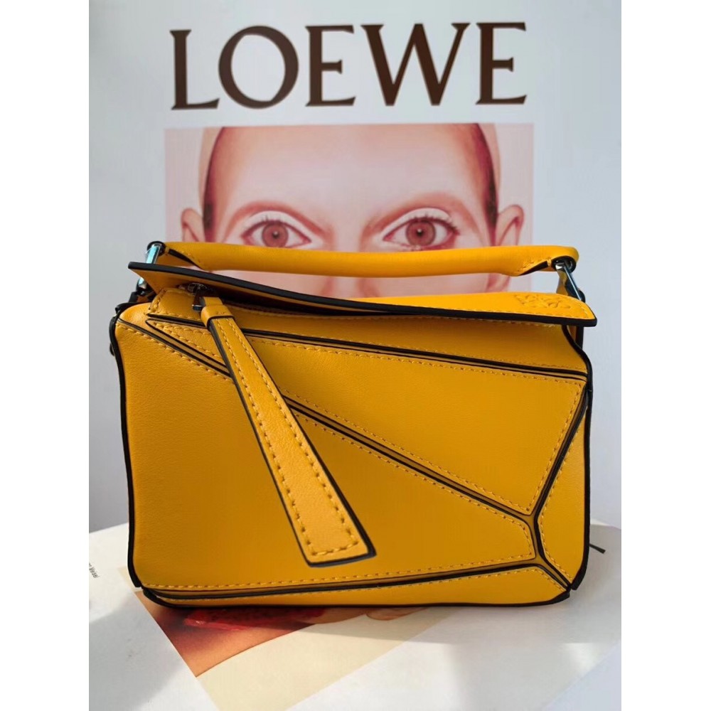 Loewe Mini Puzzle Bag In Yellow Calfskin Leather LDBS244468